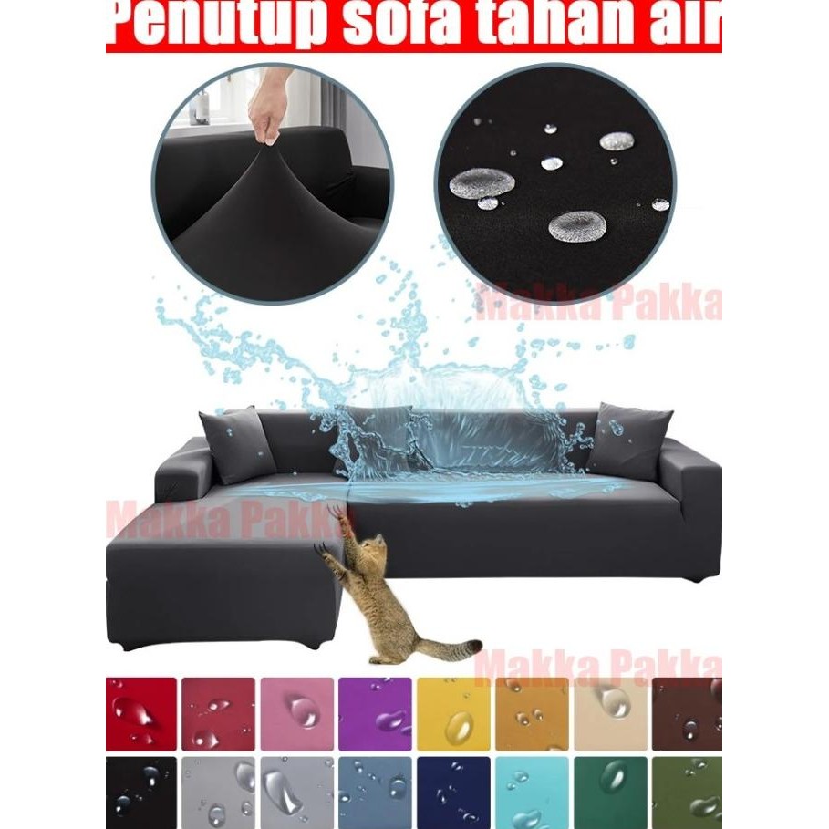 Waterproofing Sofa Cover Pattern Polos Sarung Sofa Sudut Elastis Tahan Air 1/2/3/4 Kursi Penutup Sof