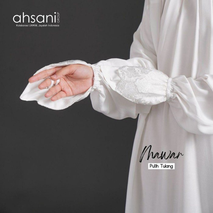 Promo Mukena Terusan Dewasa Ahsani Mawar A20 Rayon Twill Premium Jumbo Putih Termurah