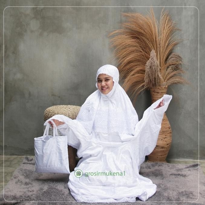 Miliki Mukena Terusan Putih Polos Bordir Punggung Mukena Dewasa Mukena Murah