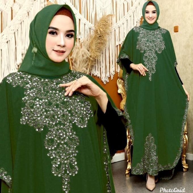Kaftan Gema Hijau Botol Premium Baju Muslim Pesta Mewah Jumbo Gem Ktf Terbaru