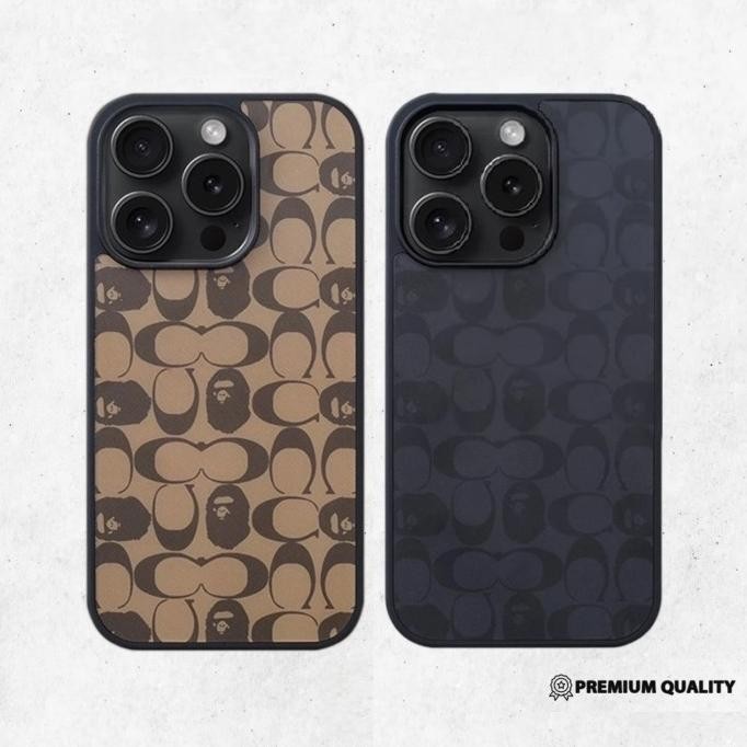 Case iPhone 12 13 14 15 Pro Max Coach X Bape Cover Hard Casing ProMax