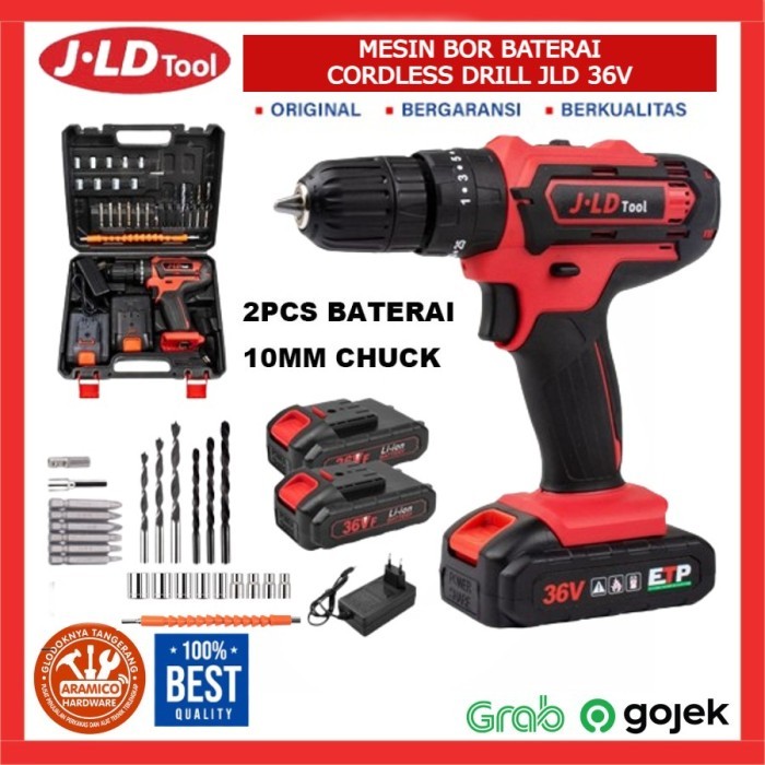 JLD 36Vf mesin bor baterai bor listrik baterai cas 2 baterai set 36v