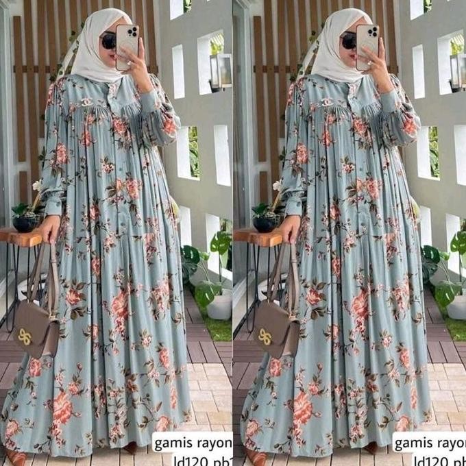 Zaskia Dress Gamis Rayon Diamond Kain Premium Motif Bunga Aloora Dress Sakura Dress Gamis Motif Terb