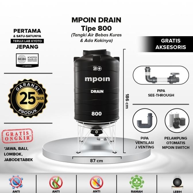 Tangki Air / Tandon / Toren Mpoin Plus Drain 800 Liter | Siap Proses