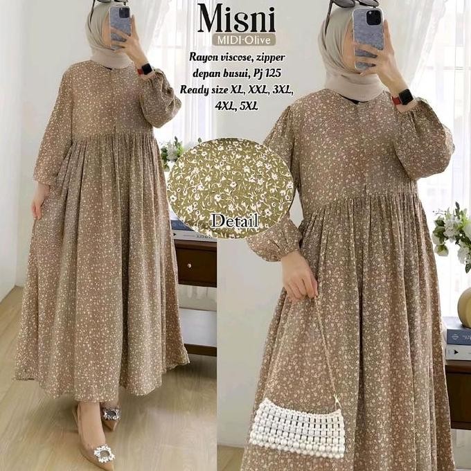Misni Midi Dress Big Size Gamis Lebaran Ld 150 140 130 120 110 Panjang 125 Super Jumbo Xl Xxl 3Xl 4X