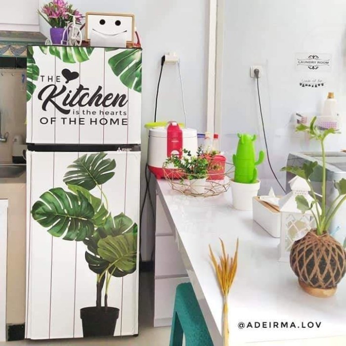 Cuci Gudang Stiker Kulkas 2 Pintu Keren Motif Kaktus Background Hitam