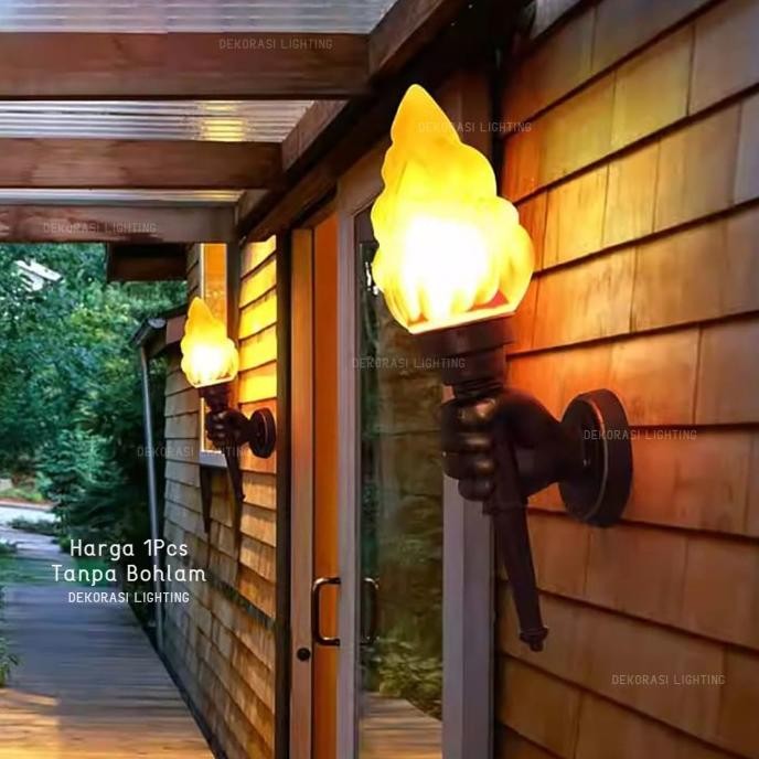 Murah L1001 Lampu Dinding Taman Pila Api Obor Waterproof Vintage Hias