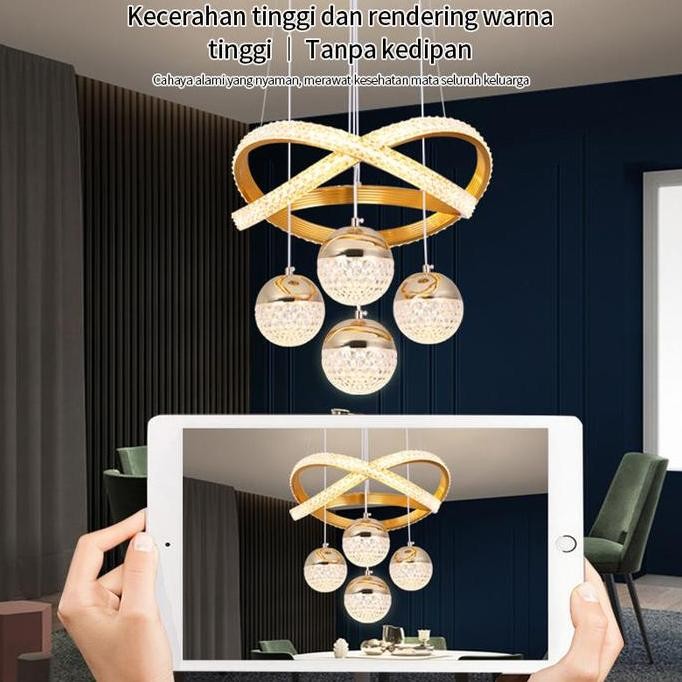 RUANG MAKAN DEKORATIF LAMPU GANTUNG RUANG TAMU LAMPU BESI HITAM KRISTAL AKRILIK LAMPU  GANTUNG BLACK