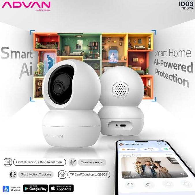 ADVAN Smart IP Camera ID3 CCTV 3MP 2K Indoor CCTV WIFI PTZ [terbaik]