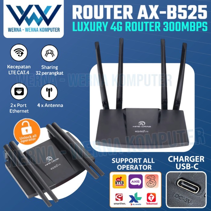 Router Modem WiFi 4G LTE AX-B525 All Operator GSM 4 Antena AX B525