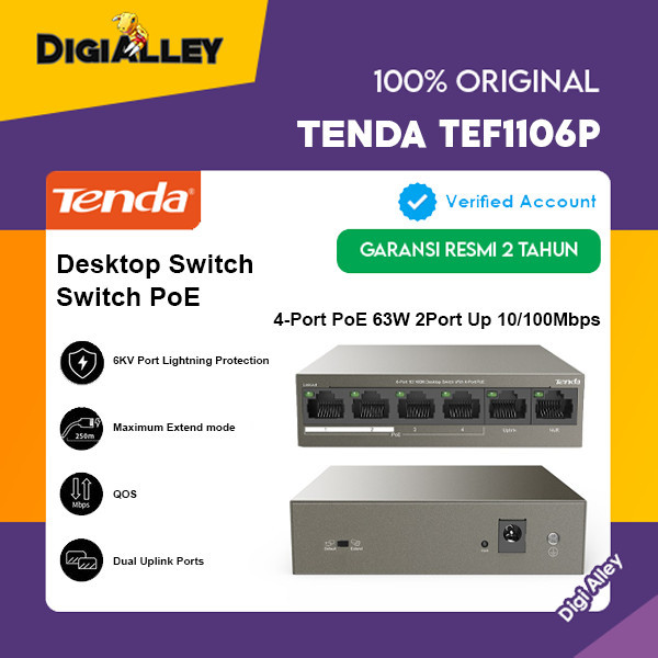 Tenda TEF1106P Switch HUB 6 Port 4-63W LAN Fast Ethernet PoE Original