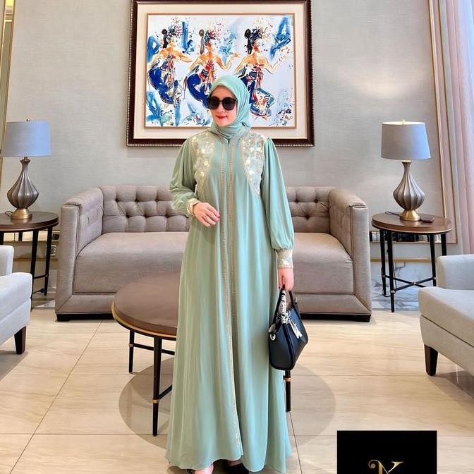 Hot Sale, Long Dress Hikmat One Set Jilbab Terbaru Abaya Cerruty Babydoll Full Puring Murah Gamis Mu