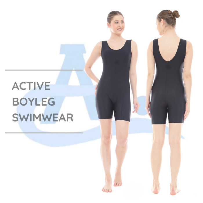 Baju Renang Wanita Speedo Dewasa Boyleg Atlet Diving Hitam Polos