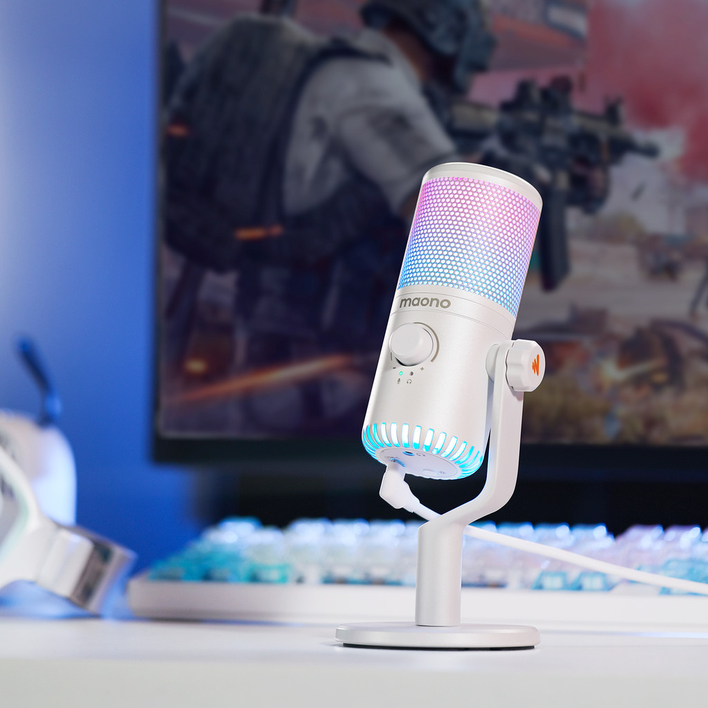 RIJO DM30 RGB USB Microphone RGB Gaming Microphone Computer Mic USB Gaming Mic with Mic Gain and RGB