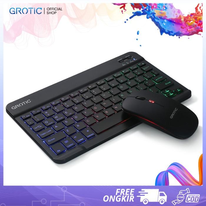 GROTIC Keyboard Wireless Bluetooth Portable 10 inch dengan Mouse