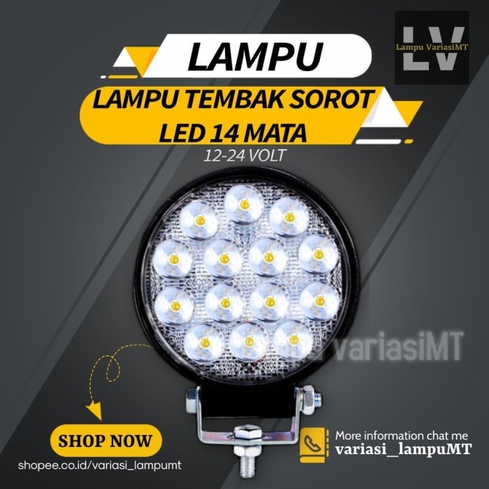 Lampu Variasi Tembak Sorot Led 14 Mata Motor Jeep Truck 12-24 Volt