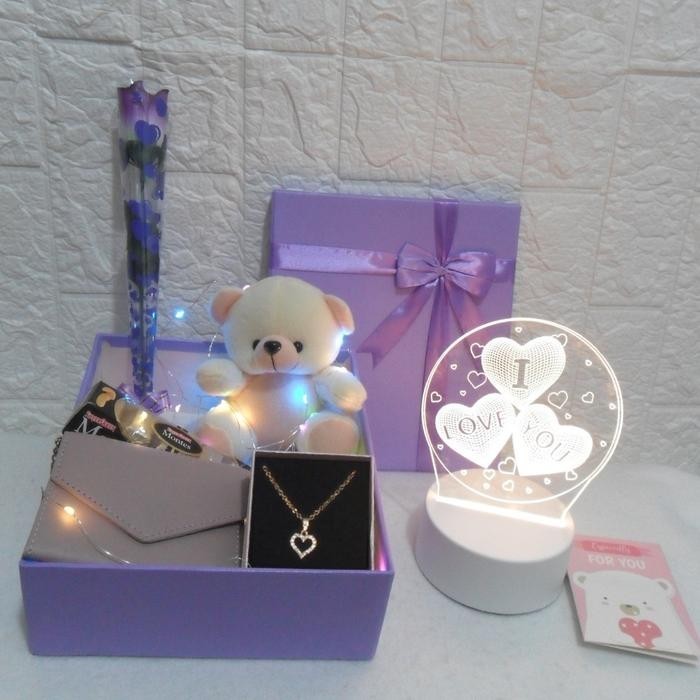 

Kado Ulang Tahun Anniversary Lilac Ungu Set Hadiah Boneka