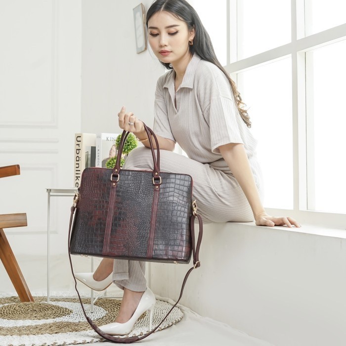 Tas Laptop Wanita Tas Kantor Wanita Moon Croco Bag