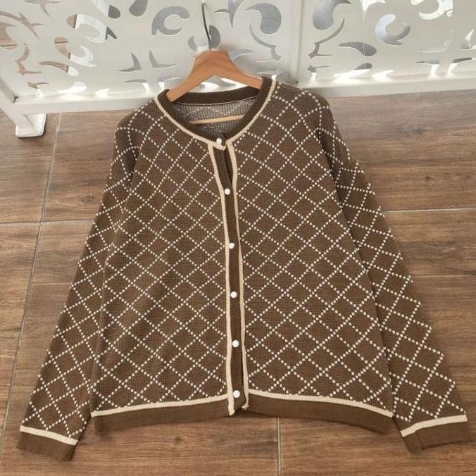 Elzaco Cod Diamond Doty Cardy - Kardigan  Baju Rajut Komputer Halus Premium Tebal Panjang - Atasan K