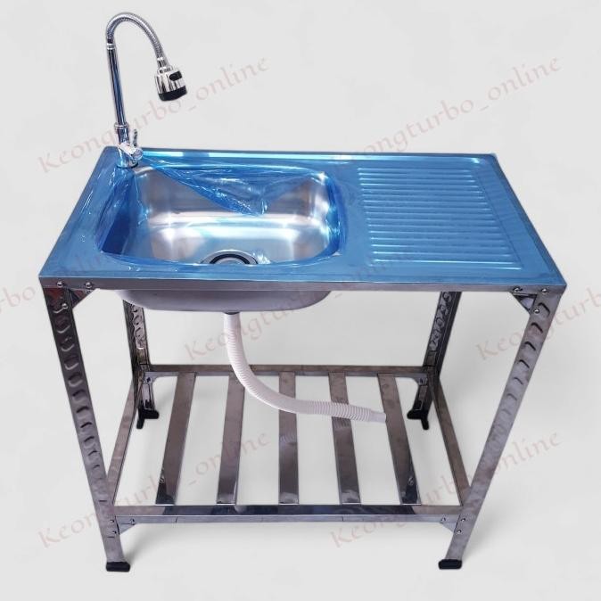 Kitchen Sink Portable 8045 Stainless 80X45X81Cm Meja Bak Cuci Piring Murah