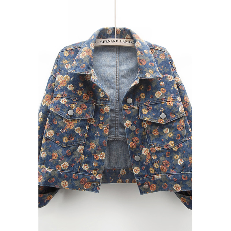 Printed Denim Jacket Short Loose Top Jacket