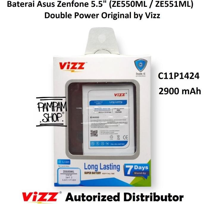 Baterai Vizz Double Power Asus Zenfone 2 5,5" Inch ZE550ML Z00AD Batre Terlaris