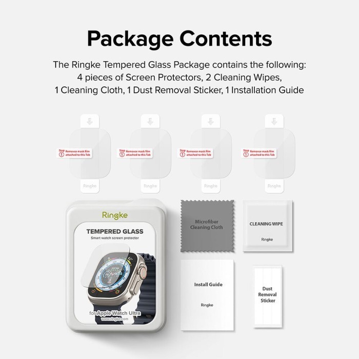 

RINGKE APPLE WATCH ULTRA SCREEN PROTECTOR TEMPERED GLASS PACK 4PCS 9H