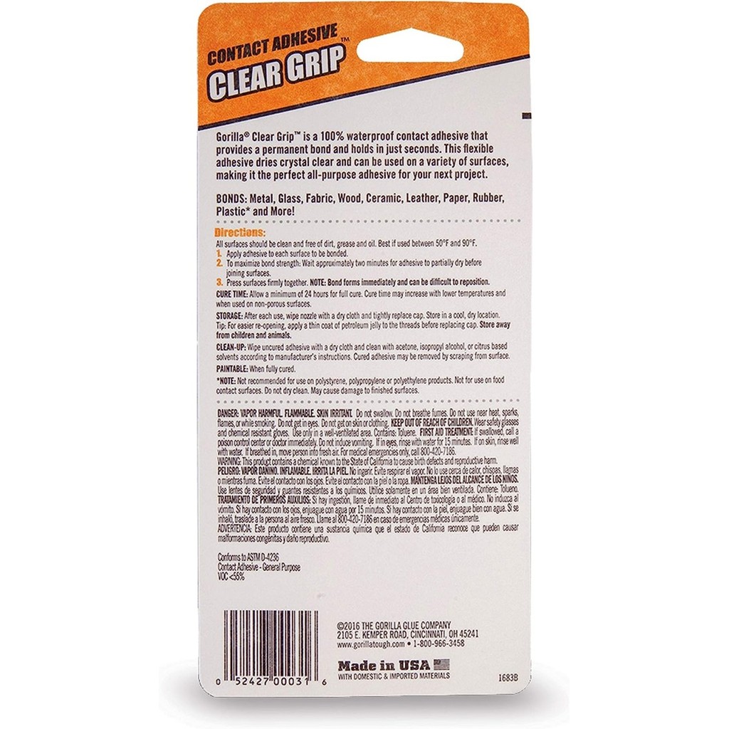 

LEM KULIT DAN PLASTIK GORILLA GLUE CLEAR GRIP FLEXIBLE ISI 88ML