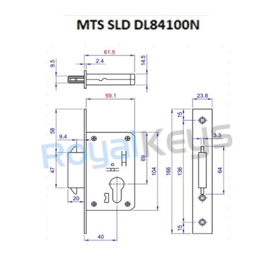 Mortise Lock Dekkson Dekson MTS SLD DL 84100N Black Hitam Body Kunci Pintu Sliding Kayu Aluminium