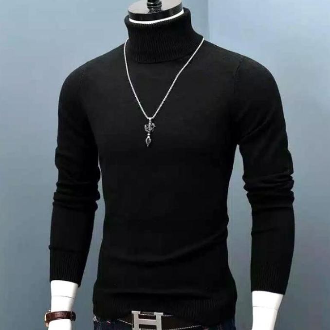 Promo Turtleneck Premium Pria Lengan Panjang Korean Style Kaos Leher Tinggi Rajut  Sweater Knitwear 
