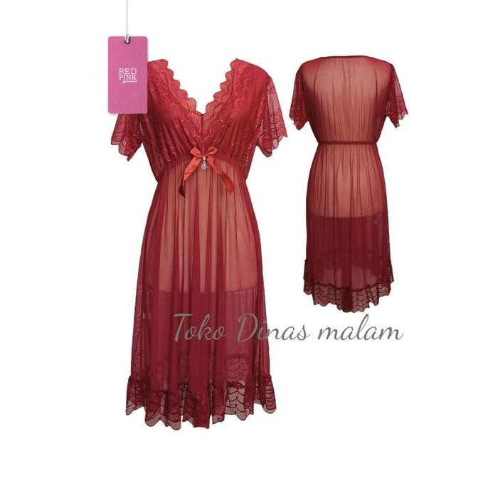 

[ Redpink ] Lingerie Long Dress Desain Maxi Girl Seksi Transparan Addict Gairah Godaan Type V-Neck Renda Flower With Hiasan Permata Elegan Style Lengan Pendek Colour All Support Spandeks Sifon Premium Scaledress Original