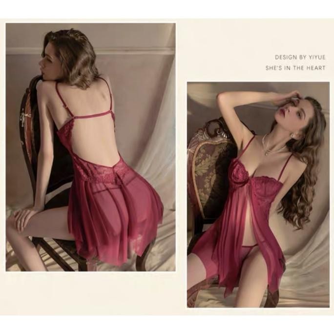 

Set Lingerie Lace Transparan Pakaian Dinas Malam Baju Tidur Kawat Sexy Original
