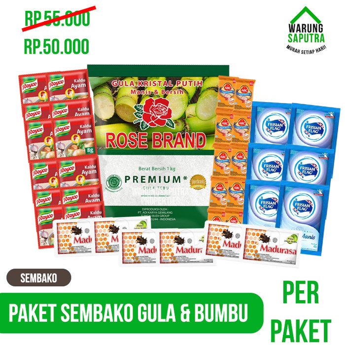 

Paket Sembako Gula Bumbu 2 - Gula 1 Kg + Royco 1 Rtg + Terasi 10 Pcs