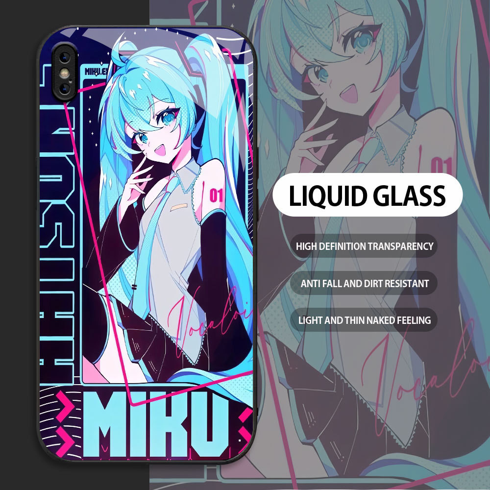 For Apple iPhone X XR XS MAX Casing Skin Handphone  Hatsune Miku Glass kesing Phone Case edge Silico