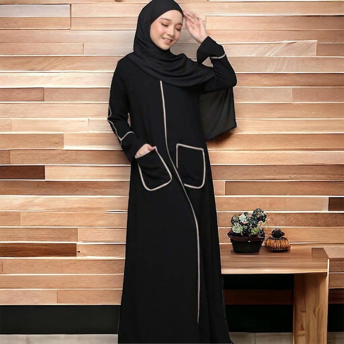 Gamis wanita syar'i bahan jetblack premium dress hitam polos Abaya polos 2025 Dress wanita hitam
