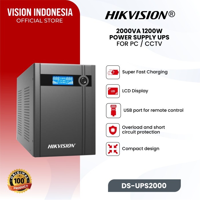HIKVISION DS-UPS2000 2000VA 1200W POWER SUPPLY UPS FOR PC / CCTV