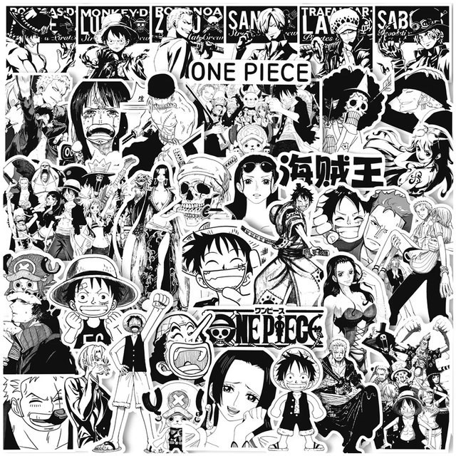 NEW Stiker One Piece Hitam Putih Sticker Anime One Piece High Quality, Stiker Aesthetic Stiker