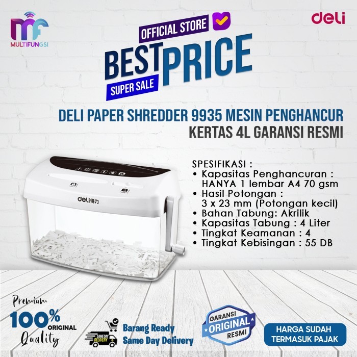 

Deli Paper Shredder 9935 Mesin Penghancur Kertas 4L Garansi Resmi