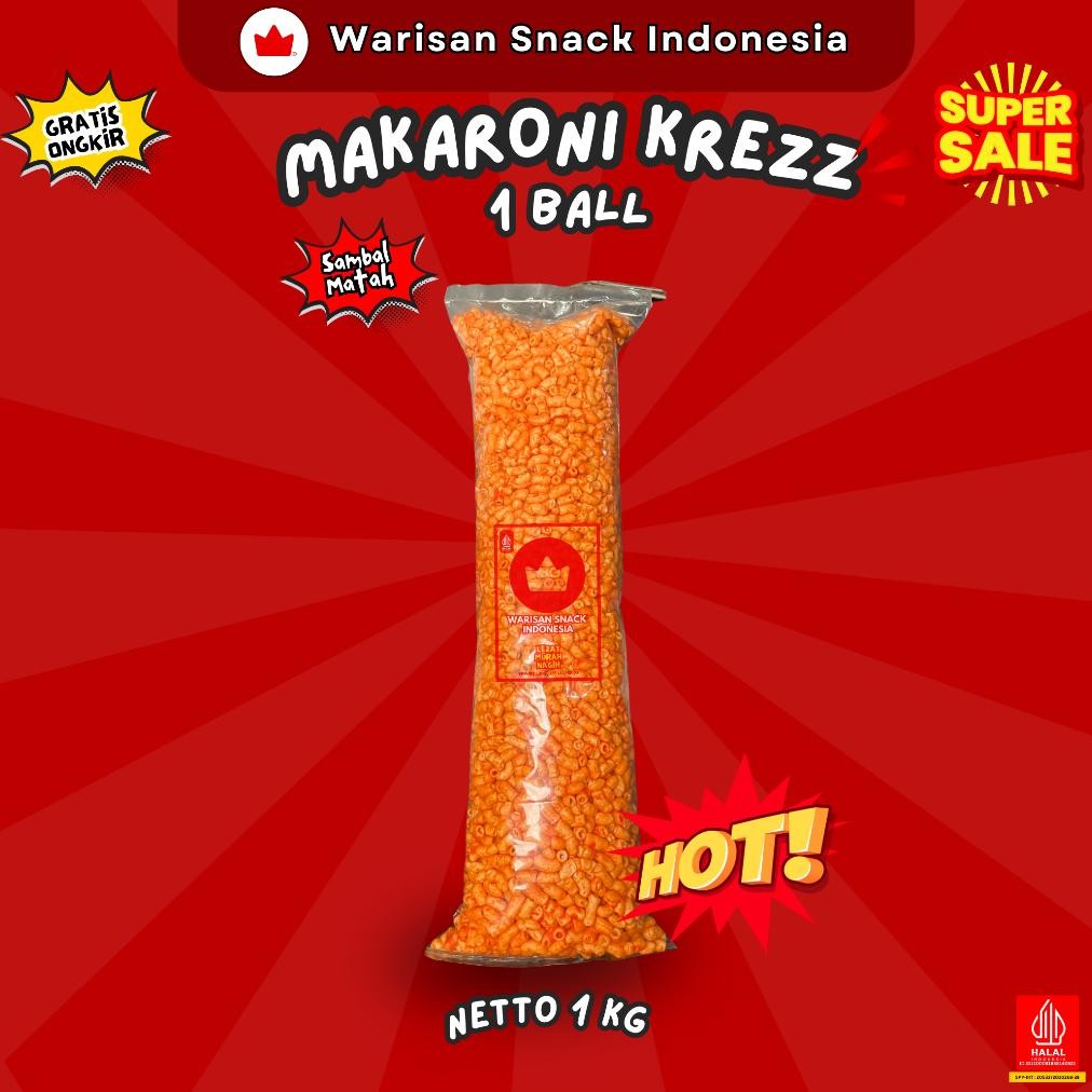 

SALE (1 Ball) MAKARONI BANTAT WARISAN SNACK INDONESIA (1kg) Makanan Ringan Krupuk Cemilan Murah halal pedas daun jeruk J-42