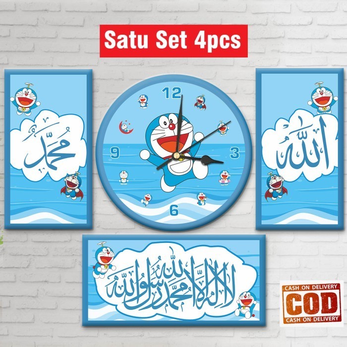 LIMITED EDITION Jam Dinding Karakter Doraemon Set Kaligrafi Unik / Hiasan DInding