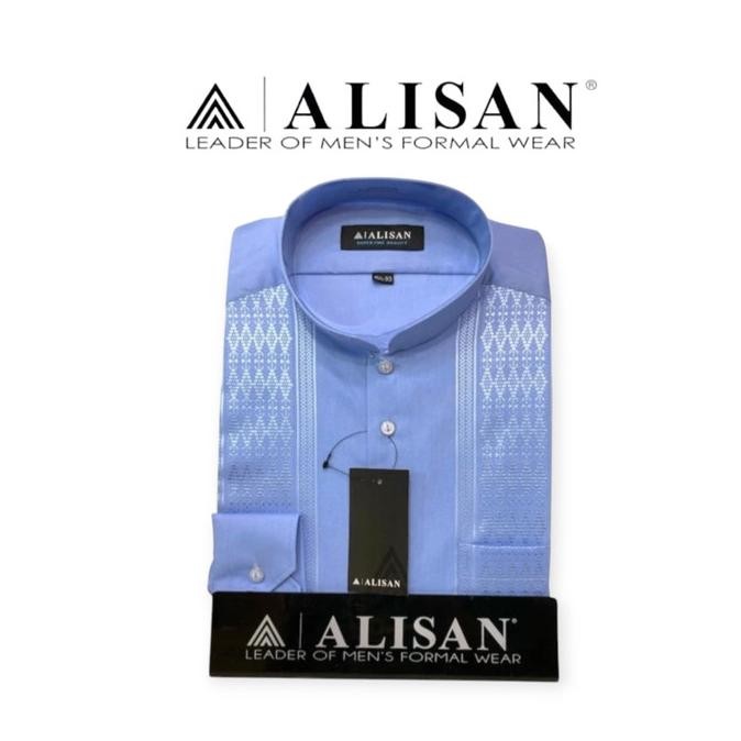 Kemeja Alisan Koko Bordir Biru Muda Lengan Panjang