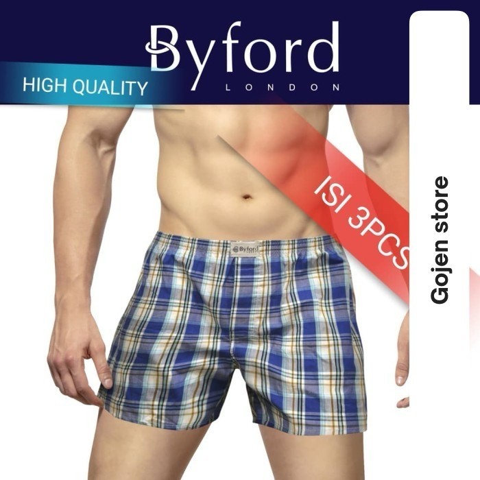 BYFORD Celana kolor pendek pria celana tidur boxer kotak santai dalam