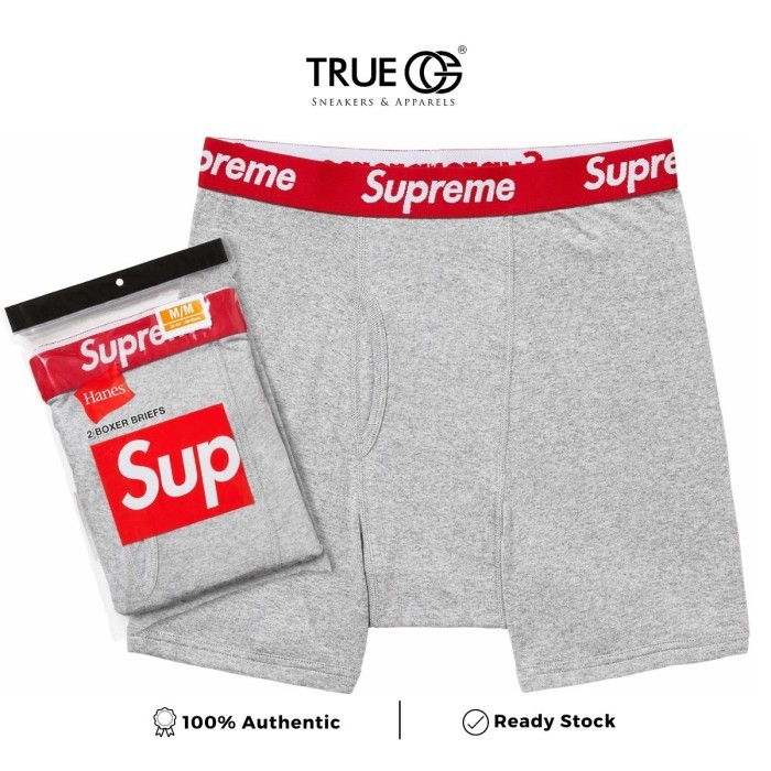 TERBARU Supreme Hanes Boxer Briefs (2pack) Grey Authentic