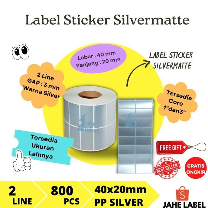 

LABEL STIKER BARCODE SILVERMATTE , SILVER PET MATE, 40X20 MM