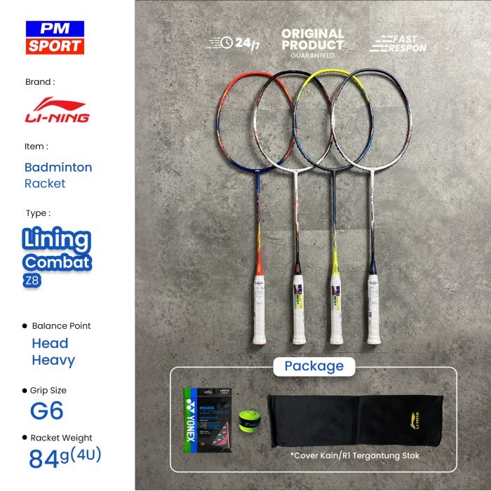 raket badminton / bulutangkis lining combat z8 - 84g 4u