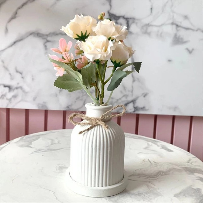 MILIKI SEGERA BUNGA PLASTIK 1 SET BUNGA AESTHETIC VAS DAN TATAKAN BUNGA HIAS RUMAH HKL1610