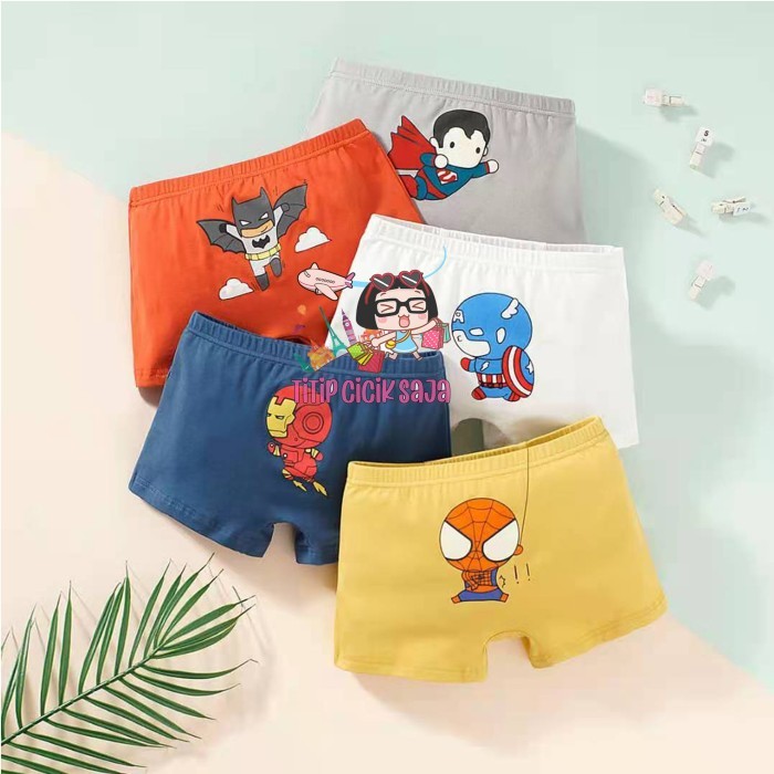 TIITIPCICIKSAJA 5 PCS KIDS UNDERWEAR BOXER SUPERHERO CELANA DALAM ANAK