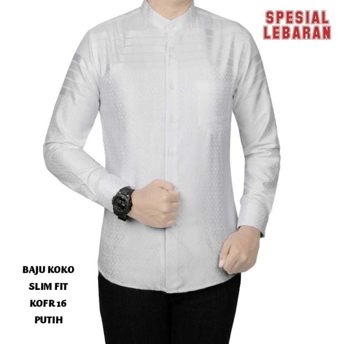 Baju Koko Pria Slim Fit Kemeja Koko Pria Slim Fit Putih Bk32 {TerlarisBest Seller}