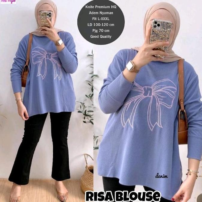 Risa Blouse Ana Hijab Atasan Wanita Blus Bahan Knit Premium Ld 100-120 Pb 70 Baju Harian Santai Adem