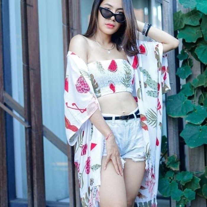 BAJU PANTAI BALI SETELAN PANTAI HAWAII TROPICAL (OUTER FRINGE+KEMBEN)